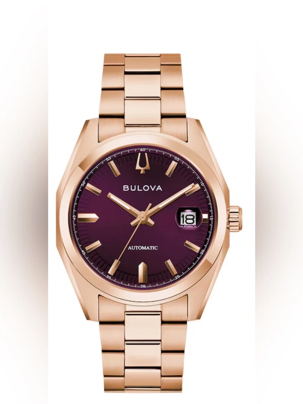 Bulova  Surveyor Automatic Rose Gold-Tone Bracelet Watch with Purple Dial men’s